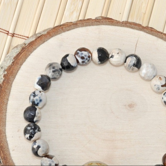 Gigi Coffee and Cream Beaded Stretch Bracelet Fire Agate Beads - Picture 4 of 4